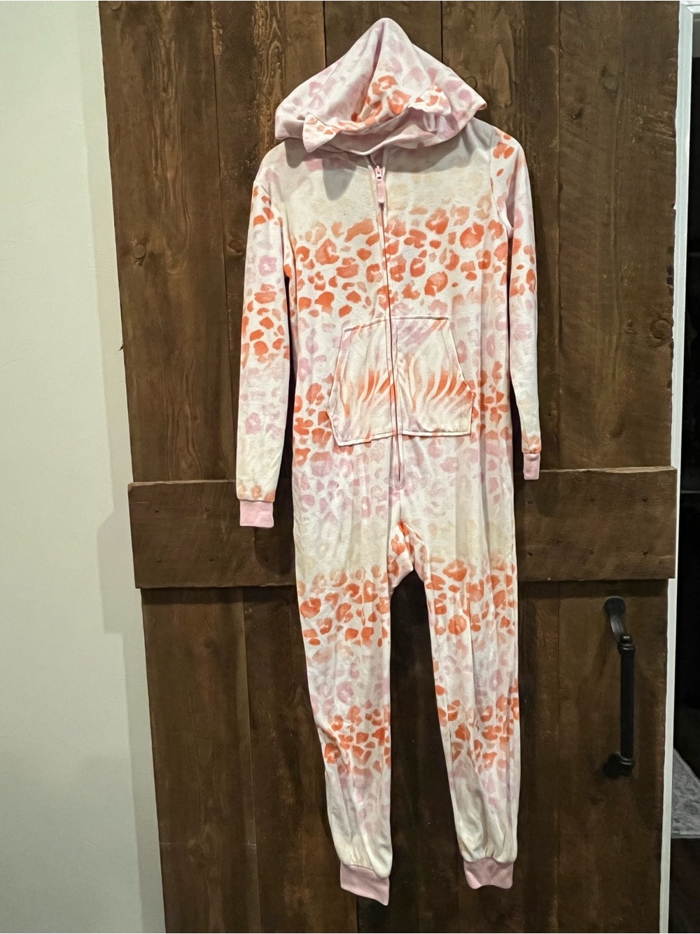 Cat & Jack Pink and Orange Leopard-Print Hooded One-Piece